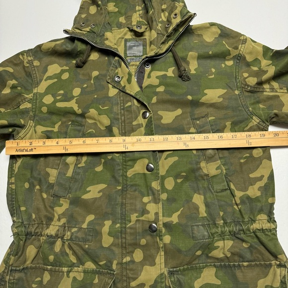 Gap Women’s Long Green Camo Hooded Jacket Drawstring Waist Size: S (No Lining) - Picture 6 of 8